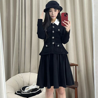 Ensemble deux pièces pour femmes, style preppy, col polo noir en tricot, jupe plissée, nouvelle collection automne 2026