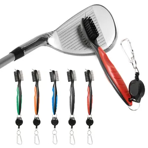 Golf Club Cleaning Brush Double-Side With Keychain for Golf Club with Retractable Zip-line Tool