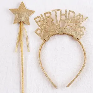 ใหม่ทองGlitter Star WandและวันเกิดHeadbandsของขวัญวันเกิดวันเกิดStar Fairy Wand 2 ชิ้น/เซ็ต