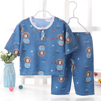 Ensemble pyjama d'été en soie pour enfants, garçons et filles, en coton fin, 7 points, manches courtes, vêtements de climatisation, vêtements d'intérieur