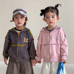 D3668 Gilets à <span class=keywords><strong>capuche</strong></span> pour enfants, Parkas amples pour garçons printemps-automne, Vêtements pour femmes, Manteau pour garçons à manches longues 100% coton pour l'automne - Product Image 2