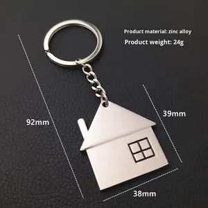 Llavero de Metal con Forma de Casa, Grabado Personalizado con Logotipo, Recuerdo Plateado DIY, Llavero de Inmobiliario - Product Image 4
