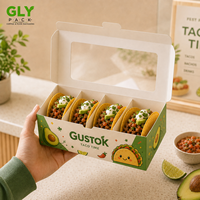 Boîte à tacos personnalisée en gros avec fenêtre de séparation, support alimentaire jetable en papier pour emballage de restaurant mexicain à emporter