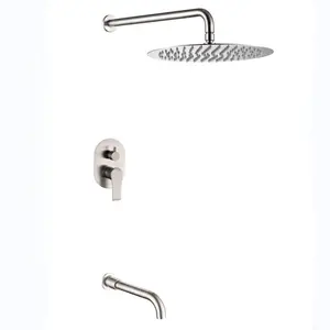 Produsen Cina Kaiping Faucet Modern Brushed SUS304 Bak Mandi & Shower Trim Kit dengan Kepala Shower Overhead Tunggal