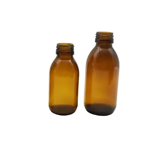 Янтарная стеклянная бутылка для сиропа din28 мм