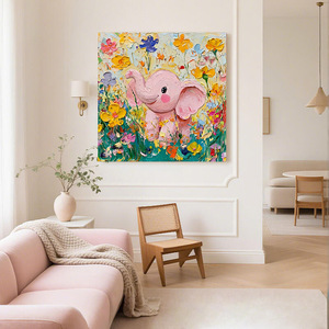 Peinture à l'huile d'un petit éléphant sur toile, art abstrait moderne pour la décoration du salon ou de la chambre d'enfant - Product Image 1