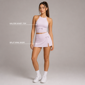 Conjunto de Top Halter con Nudo y Minifalda Charlo Lavender, Personalizado, Suave y Elástico, para Deporte y Ocio, Verano, Gimnasio, Entrenamiento, Venta al por Mayor, OEM, GCC - Product Image 2