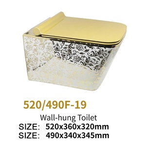Inodoro <span class=keywords><strong>de</strong></span> Lujo Cuadrado con Acabado Dorado, Montado en la Pared, con <span class=keywords><strong>Cisterna</strong></span> Empotrada, Sanitario Suspendido para Baño - Product Image 5