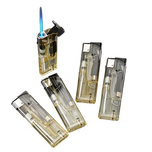 <b>Windproof</b> Jet Flame <b>Lighter</b> Refillable Kitchen Electronic <b>Lighters</b> With Transparent Shell And Angled Flip Cover - Product Image 5