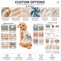 Robe de cérémonie haut de gamme pour animaux de compagnie en coton à imprimé floral, col à volants, nœud multicolore, fleurs en tulle, pour petits chiens et chats, tenue d'été pour mariage