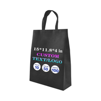 Sac fourre-tout en non-tissé noir, logo personnalisé or argent, estampage à chaud, sacs de shopping réutilisables pour boutique de bijoux