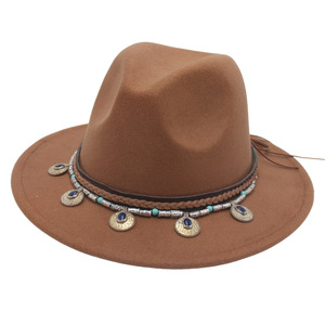 Usine couleur unie Style réglable Fedora chapeau hiver unisexe Jazz chapeau femmes grand bord feutre chapeau - Product Image 6