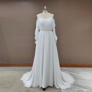 10144 # fuera del hombro fruncido gasa vestido de novia Simple Sweetheart <span class=keywords><strong>2021</strong></span> barato espalda descubierta mangas largas hinchadas vestido de novia - Product Image 6