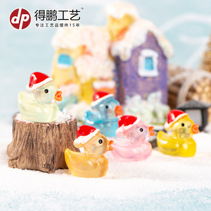 Christmas <b>Duck</b> Resin Figurine Miniature Ornament Led <b>Lighting</b> Desktop Car Decorative Craft - Product Image 2
