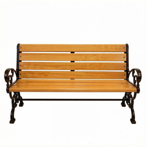 Banc de patio haut de gamme à pieds courbés décoratifs, en aluminium moulé robuste et bois massif, pour l'extérieur, idéal pour villas et jardins. - Product Image 2