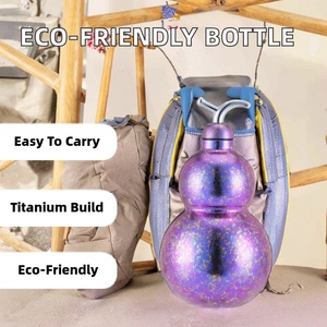 Bouteille d'eau isotherme en titane écologique de 16 oz en forme de gourde avec brosse de nettoyage de paille, anti-fuite, portable, design zen asiatique, sous vide - Product Image 2