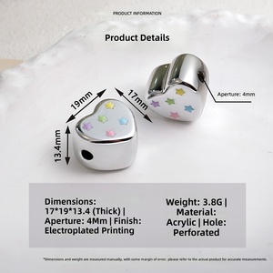 Perles en acrylique argentées, motif étoile, cœur, <span class=keywords><strong>cube</strong></span>, trou droit de 4 mm, perles épaisses de 19 mm, lot en vrac, vente en gros, fabrication de bijoux DIY, bracelet - Product Image 2