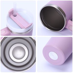 Gobelet isotherme portable en acier inoxydable 304 de 14 oz, anti-fuite, résistant aux chutes, avec paille et poignée, idéal pour les boissons, pour l'export. - Product Image 2