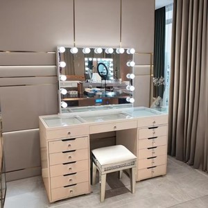Coiffeuse de luxe <span class=keywords><strong>blanche</strong></span> Dwoo avec tiroir, structure robuste, miroir grand format haut de gamme pour chambre moderne - Product Image 6
