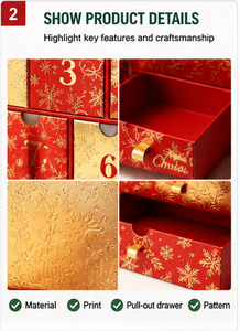 Custom Red 24 Days Advent Calendar <b>Box</b> with Drawers Gold Foil Rigid Cardboard <b>Christmas</b> Blind <b>Box</b> Mystery Packaging Gift - Product Image 5