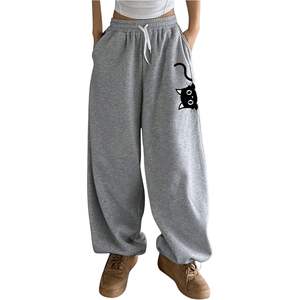Pantalones de chándal anchos personalizados para mujer, de cintura media con cordón, holgados, con estampado lindo, de tela de rizo transpirable, estilo urbano. - Product Image 1
