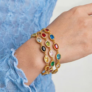 Multi-Strand Rainbow Color <b>Crystal</b> <b>Bracelet</b> Oval Water Drop Rhinestone Gold Chain Fashion Hand Jewelry For Women - Product Image 1