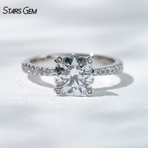 Starsgem Luxury 2.2ct 7.52mm Brilliant Cut Lab Grown Diamond Color D 18K Solid White Gold Solitaire Side Diamond Engagement <b>Ring</b> - Product Image 1