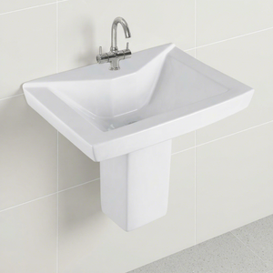 Ensemble de lavabo rectangulaire en céramique de qualité export avec demi-pied - Product Image 5