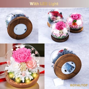 Vente en gros Boîte-cadeau de fleurs conservées à LED Trois roses pour toujours roses avec feuilles vertes et mousse dans une bouteille en verre - Product Image 6