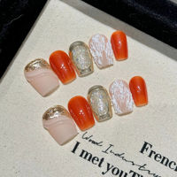 Vente en gros de 10 pièces de faux ongles faits à la main de style français, forme amande moyenne, naturels, pré-conçus, personnalisables, pour salon de manucure