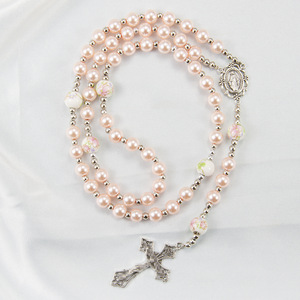 Chapelet catholique tendance en perles, bijoux religieux, pendentif croix miraculeuse Vierge Marie, cadeaux de baptême et de prière unisexes - Product Image 1