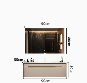 Modern Luxury Stone-Look Seamless Ceramic Double-Sink Smart <b>Mirror</b> Vanity Wall-Mounted Bathroom Cabinet - Product Image 6