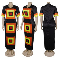S10718 Nouvelle Collection Robes Africaines à Fente Latérale, Imprimées Couleurs Contrastées, Longues et Amples pour Femmes