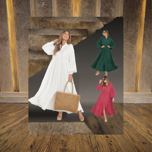 Elegante Abito Lungo in Chiffon Fluido con Collo a Risvolto e Pieghe Sottili per Uscite Autunnali - Product Image 3