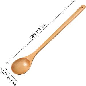 Cuillère ovale à long manche en bois de style américain, gravure personnalisée du logo, écologique, pour mélanger, remuer et déguster - Product Image 3