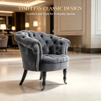 Fauteuil classique capitonné avec pieds en bois massif et roulettes avant, décoration rivetée, chaise d'appoint en velours, mobilier d'attente pour salon