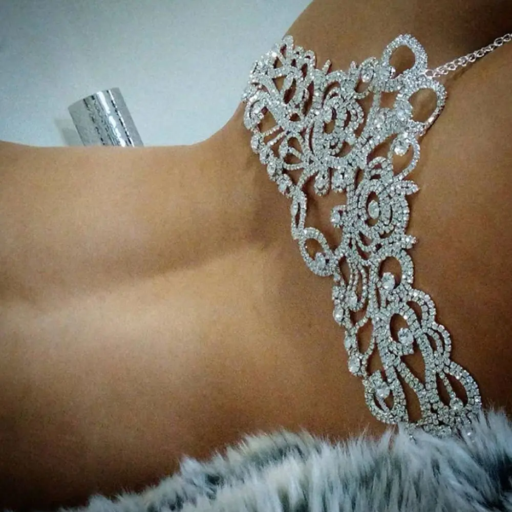 Barre de nuit creux mode bijoux chaîne Sexy strass personnalité fleur Triangle string Lingeries cristal Bikini corps chaîne