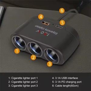 Đa chức năng sạc xe hơi sạc xe hơi Thuốc lá nhẹ hơn một-to-ba với USB + PD nhanh chóng sạc giao diện 12V24V phổ - Product Image 5