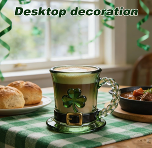 Chope en verre pour la Saint-Patrick avec motif de lutin, chope à bière en verre dégradé vert avec trèfle et poignée à nœud celtique, festival irlandais - Product Image 6
