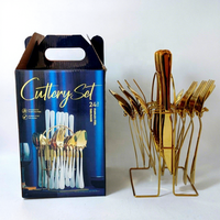<strong>Best</strong> <strong>Selling</strong> 24pcs Stainless Steel Gold Flatware <strong>Set</strong> <strong>Luxury</strong> Cutlery with Stand Factory Wholesale Kitchenware <strong>Set</strong>