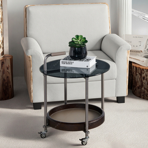 <span class=keywords><strong>Table</strong></span> basse moderne en verre trempé avec pieds en métal |   <span class=keywords><strong>Table</strong></span> basse ronde à roulettes avec système de poussée et de traction - Product Image 5