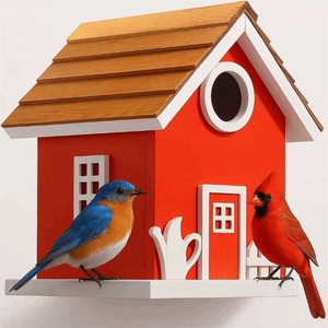 Klassieke Houten Vogelhuis Waterdichte Shingle Dak Nestkast In Blauw Opknoping Voor Gebruik Buitenshuis - Product Image 2