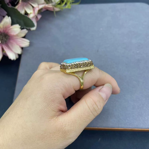 Bague Vintage Unisexe en Laiton Plaqué Or avec Strass et Zircon Incrustés de Turquoise, Bijou Chic – Collection RA2014, Offre Spéciale - Product Image 3
