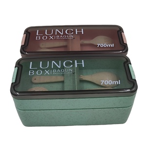 Direct Factory Wholesales Plastic 700ml Double Layers Japanese style Lunch Box Bento adult Food container
