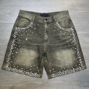 Fabricante de Mezclilla Ropa Urbana Shorts de Jean Personalizados para <span class=keywords><strong>Hombre</strong></span> con Lavado Vintage y Pedrería - Product Image 2