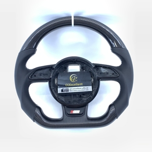 Volant sport 3 branches en fibre de carbone véritable, très demandé, pour <span class=keywords><strong>Audi</strong></span> B8/B8.5 A/S/RS12345 (2008-2015) avec côtés en cuir lisse - Product Image 1