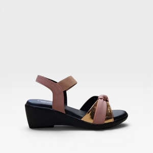 Sandales compensées confortables pour femmes avec bride à nœud et accent métallique or rose, chaussures décontractées et tendance pour le quotidien et l'extérieur, talon rose - Product Image 3