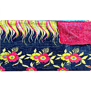 Best Quality Floral Print Indian Traditional Hand Embroidery Vintage Cotton Sari Kantha <b>Throw</b> Bohemian Style for Hotel Use - Product Image 1