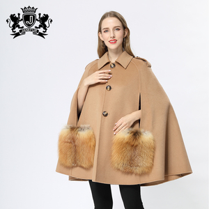Janefur <strong>Winter</strong> Wool <strong>Cape</strong> Elegant Long Cashmere Fur <strong>Coat</strong> With Real Fox Fur Warm Thicken Women Outwear - Product Image 4