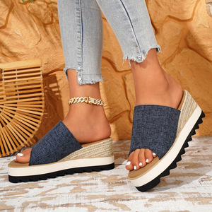 Elegant Women's <strong>Wedge</strong> Platform Sandals Summer <strong>Espadrille</strong> Slippers Lightweight Hemp Rope Slides Plus Size EU 36-43 Beach Shoes - Product Image 2